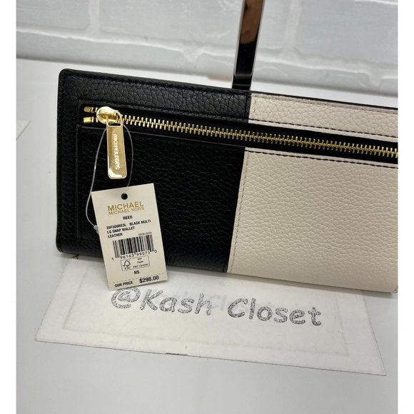 Michael Kors Reed Wallet Large Snap Leather Wallet Black Multi - Picture 6 of 7